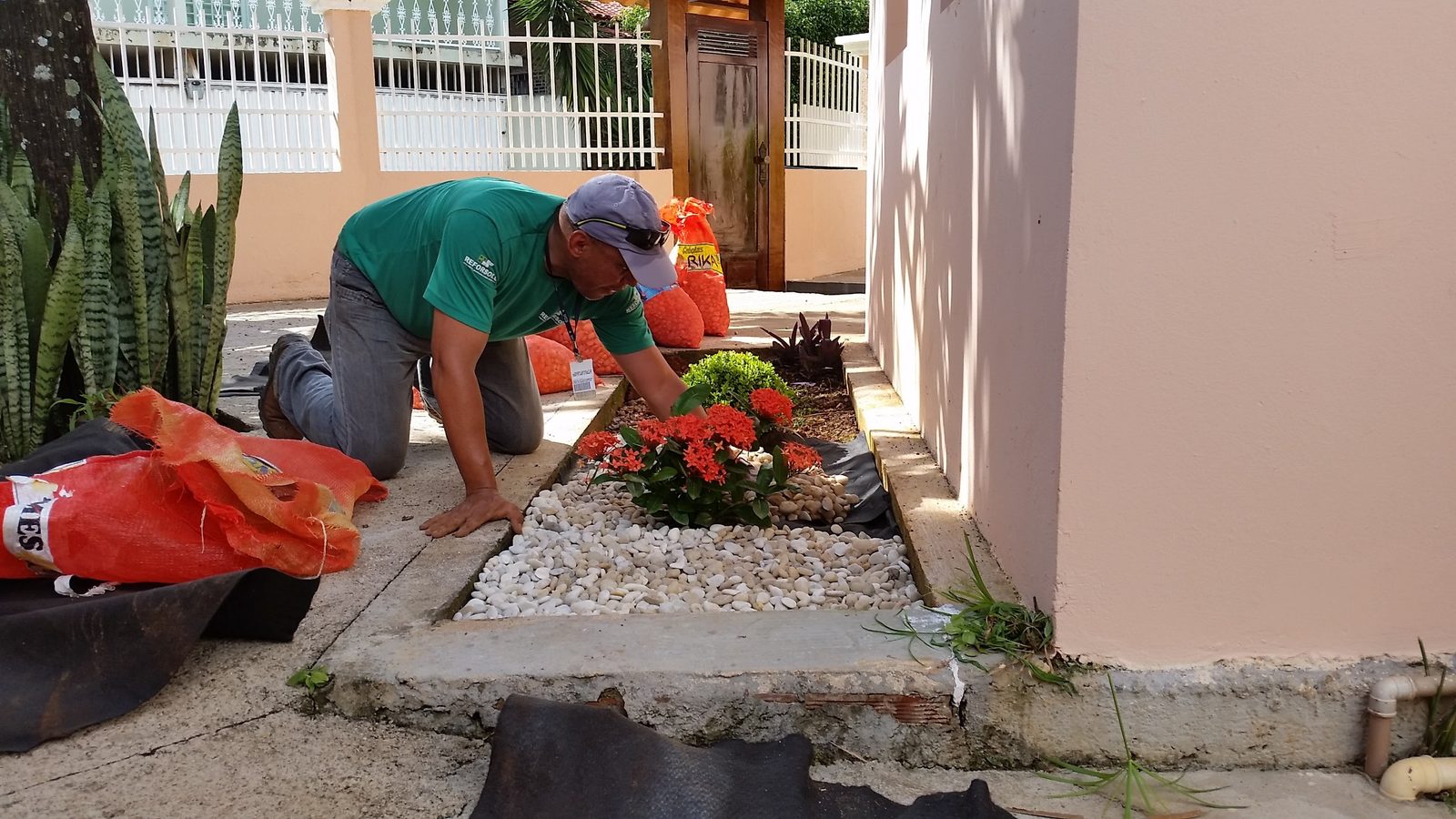Jardim drenante com manta geotêxtil